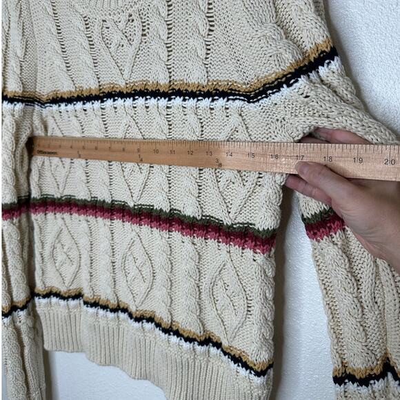 Veronica Beard Bruna Cream Black Multi Stripe Chunky Knit Long Sleeve Sweater M - Picture 16 of 16
